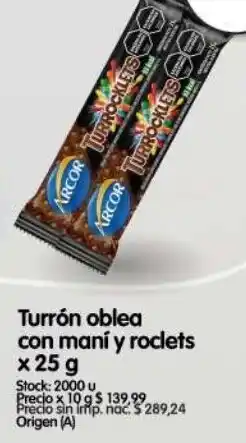 Supermercados Buenos Días Turrón oblea con maní y roclets oferta
