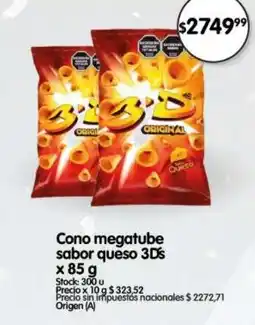 Supermercados Buenos Días 3D's cono megatube sabor queso oferta