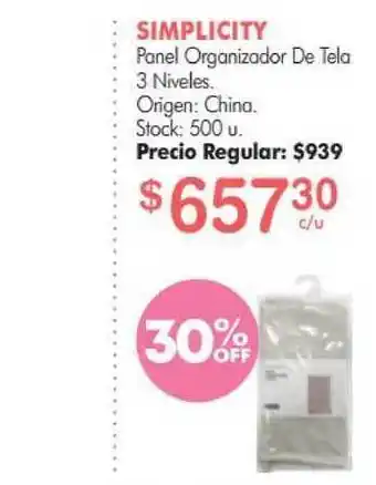 Simplicity Simplicity Panel Organizador De Tela 3 Niveles oferta