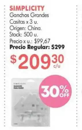 Simplicity Simplicity Ganchos Grandes Casitas x 3u oferta