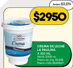 Supermercados Tadicor La paulina crema de leche oferta