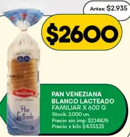 Supermercados Tadicor Veneziana pan blanco lacteado familiar oferta
