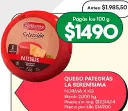 Supermercados Tadicor La serenisima queso pategrás horma oferta