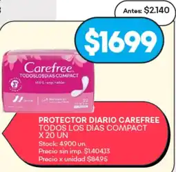 Supermercados Tadicor Carefree protector diario todos los dias compact oferta