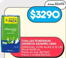 Supermercados Tadicor Siempre libre toallas femeninas johnson oferta