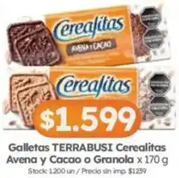 Cordiez Terrabusi galletas cerealitas avena y cacao o granola oferta