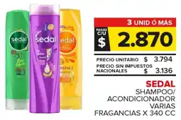 Carrefour Maxi Sedal shampoo/ acondicionador varias fragancias oferta