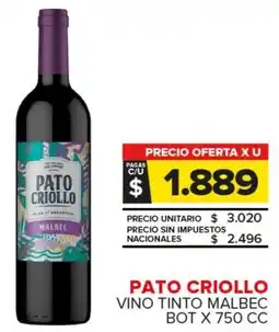 Carrefour Maxi Pato criol vino tinto malbec bot oferta