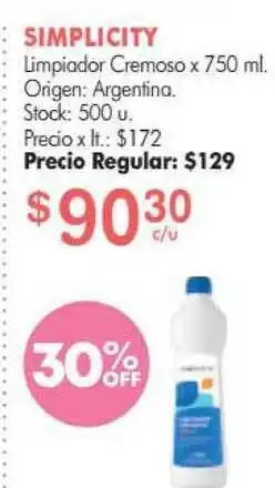 Simplicity Simplicity Limpiador Cremoso x 750ml oferta