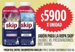 Supermercados Vea Skip jabón para la ropa diluible, vs. presentaciones, bot oferta