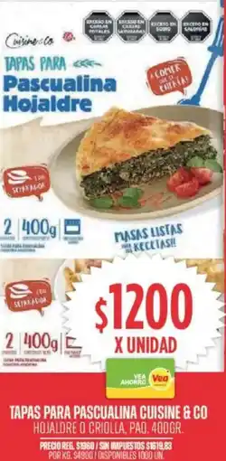 Supermercados Vea Cuisine & co tapas para pascualina hojaldre o criolla, paq. oferta