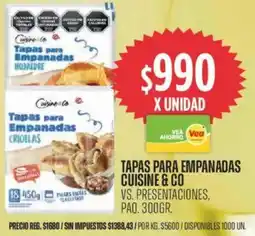 Supermercados Vea Cuisine & co tapas para empanadas vs. presentaciones, paq. oferta