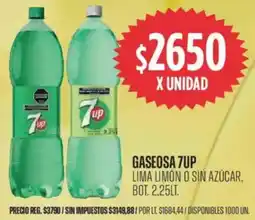 Supermercados Vea 7up gaseosa lima limon o sin azúcar, bot. oferta