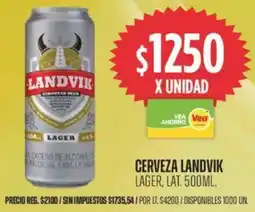Supermercados Vea Landvik cerveza lager, lat. oferta