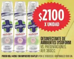 Supermercados Vea Lysoform desinfectante de ambientes vs. presentaciones, aer. oferta