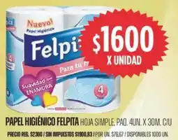 Supermercados Vea Felpita papel higiénico hoja simple, paq. oferta