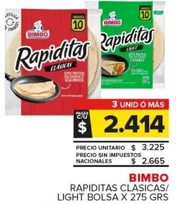 Carrefour Maxi Bimbo rapiditas clasicas/ light bolsa oferta