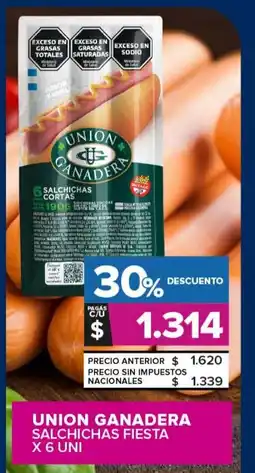 Carrefour Maxi Union ganadera salchichas fiesta oferta