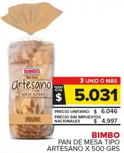 Carrefour Maxi Bimbo pan de mesa tipo artesano oferta