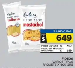 Carrefour Maxi Bulnez fideos varios tipos paquete oferta
