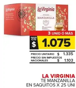 Carrefour Maxi La virginia te manzanilla en saquitos oferta
