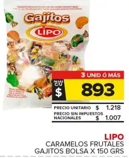 Carrefour Maxi Lipo caramelos frutales gajitos bolsa oferta