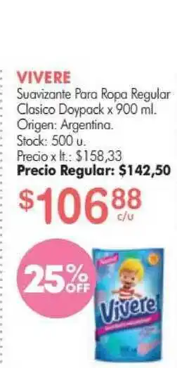 Vivere Suavizante Para Ropa Regular Clasico Doypack x 900ml
