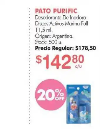 Pato Purific Desodorante De Inodoro Discos Activos Marina Full 11,5ml