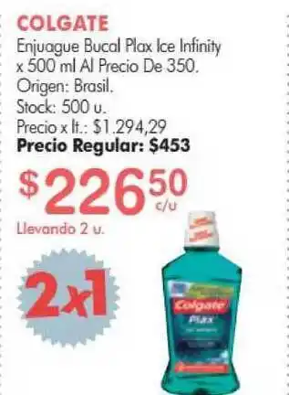 Simplicity Colgate Enjuague Bucal Plax Ice Infinity x 500ml oferta
