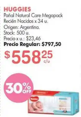 Huggies Pañal Natural Care Megapack Recién Nacidos x 34u