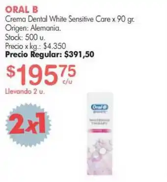 Oral B Crema Dental White Sensitive Care x 90gr