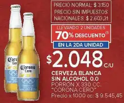Carrefour Corona cero cerveza blanca sin alcohol 0.0 porron oferta