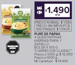Carrefour Carrefour classic puré de papas 4 quesos/finas hierbas/papa y zapallo bolsa oferta