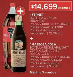 Carrefour Branca 1 fernet botella + 1 gaseosa cola oferta