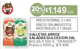 Carrefour Grandiet galletas arroz saladas/dulces/sin sal bolsa oferta