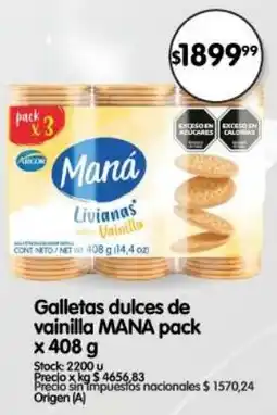 Supermercados Buenos Días Maná galletas dulces de vainilla pack oferta