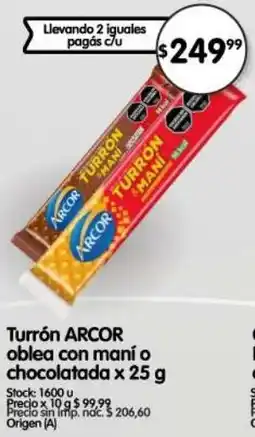 Supermercados Buenos Días Arcor turrón oblea con maní o chocolatada oferta