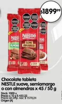 Supermercados Buenos Días Nestle chocolate tableta suave, semiamargo o con almendras oferta