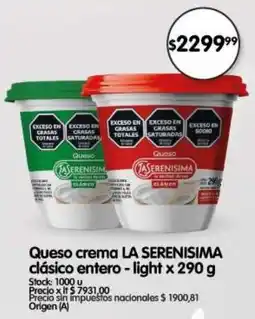 Supermercados Buenos Días La serenisima queso crema clásico entero-light oferta
