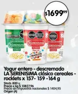 Supermercados Buenos Días La serenisima yogur entero-descremado clásico cereales- rocklets oferta