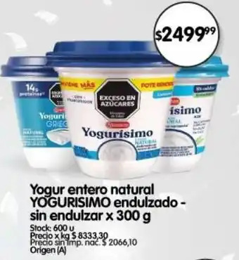 Supermercados Buenos Días Yogurisimo yogur entero natural endulzado - sin endulzar oferta
