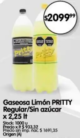 Supermercados Buenos Días Pritty gaseosa limón regular/sin azúcar regular/sin azúcar oferta