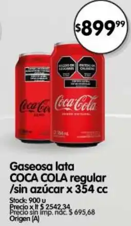Supermercados Buenos Días Coca cola gaseosa lata regular /sin azúcar oferta