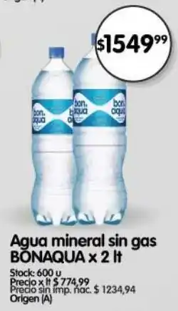 Supermercados Buenos Días Bonaqua agua mineral sin gas oferta