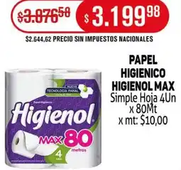 Makro Higienol max papel higienico simple hoja oferta