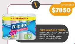Supermercados Tadicor Felpita papel higiénico simple hoja oferta