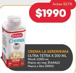 Supermercados Tadicor La serenisima crema ultra tetra oferta