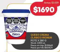 Supermercados Tadicor Ricrem pote queso crema clásico oferta