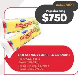 Supermercados Tadicor Mozzarella queso cremac horma oferta