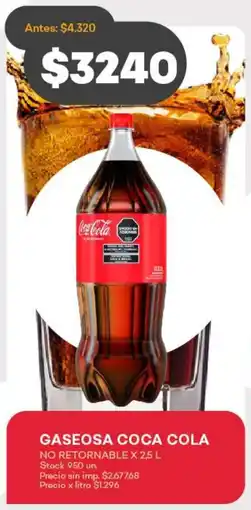 Supermercados Tadicor Coca cola gaseosa no retornable oferta